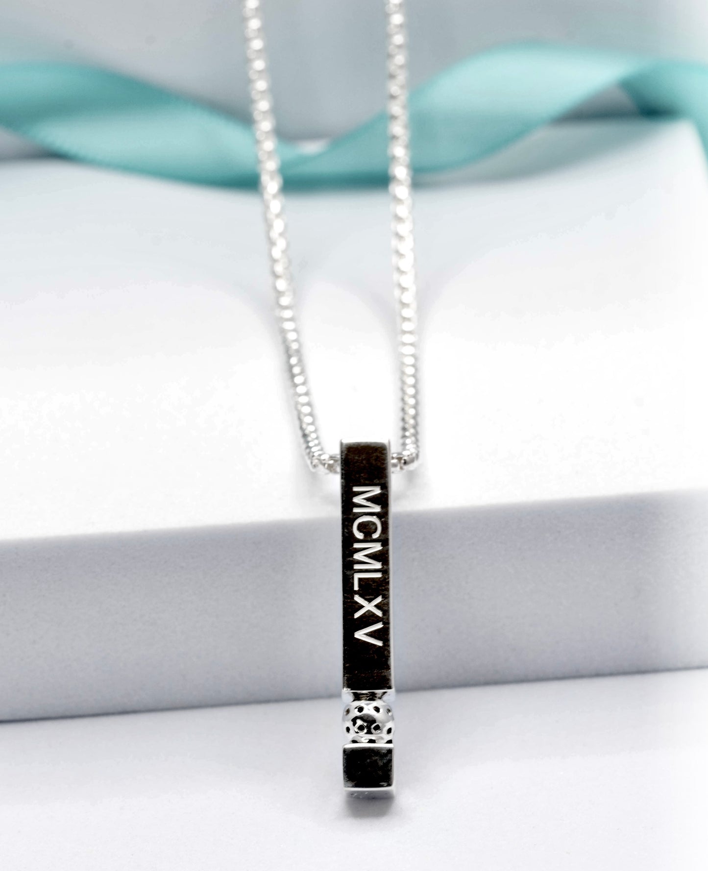 founders pickleball bar necklace with roman numerals for 1965, sterling silver