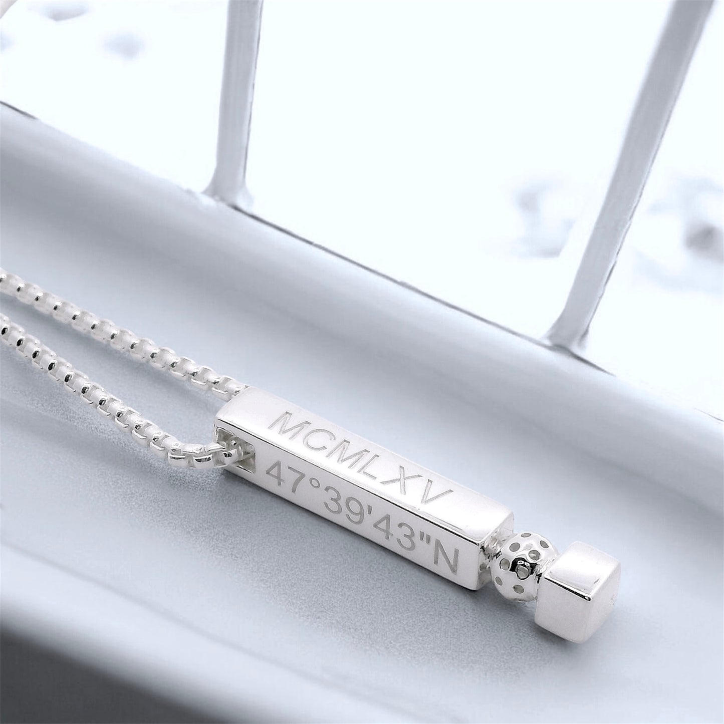 sterling silver pickleball bar necklace with decorative ball