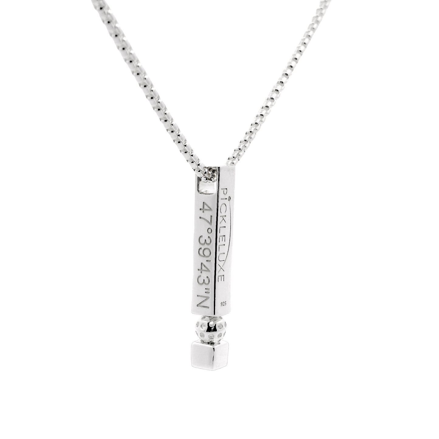 founders pickleball bar necklace with roman numerals for 1965, silver