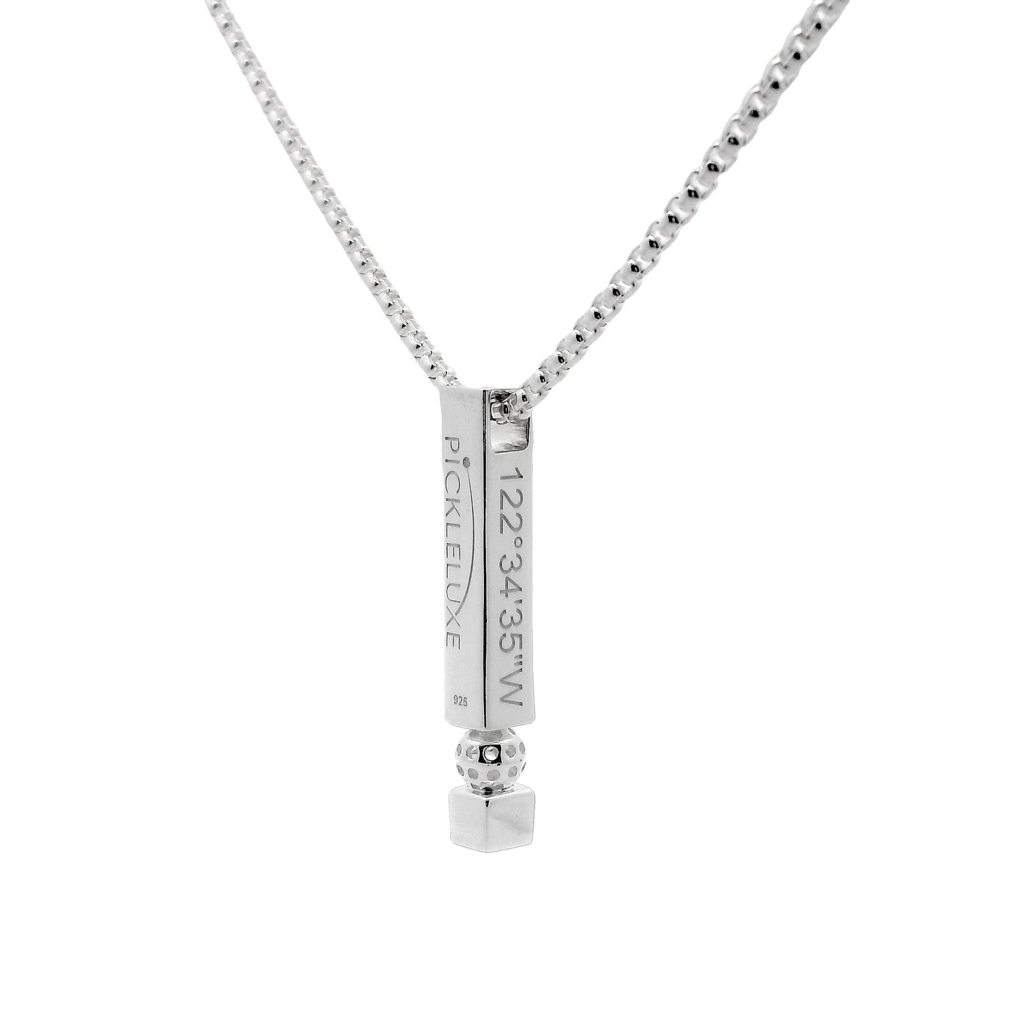 founders pickleball bar necklace with coordinate, sterling silver