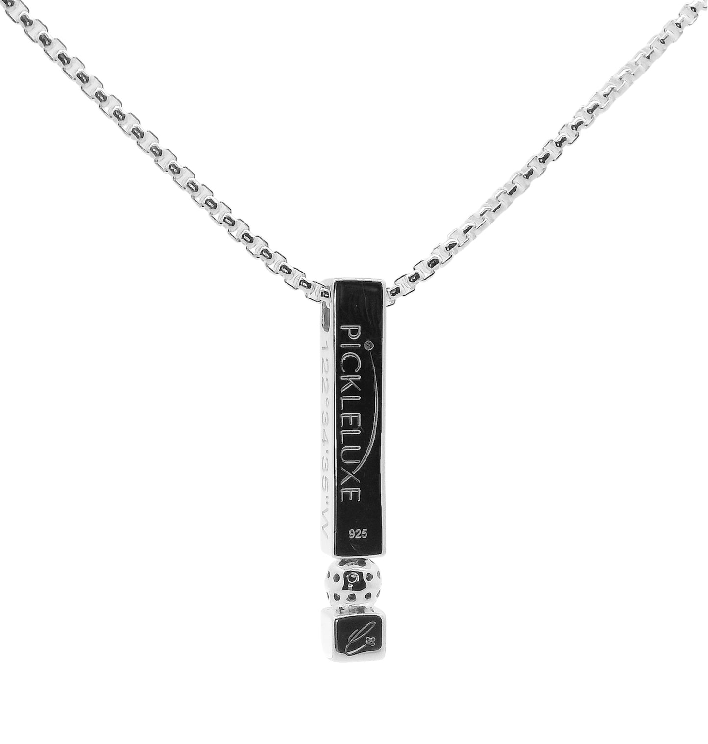 founders pickleball bar necklace with ball, sterling silver