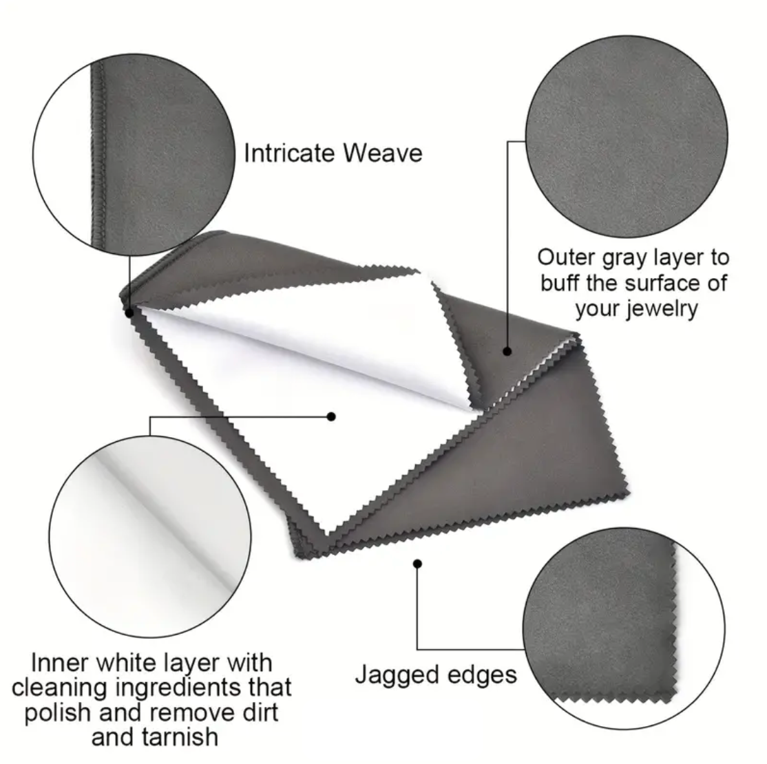 two layer jewelry polishing cloth, white and grey