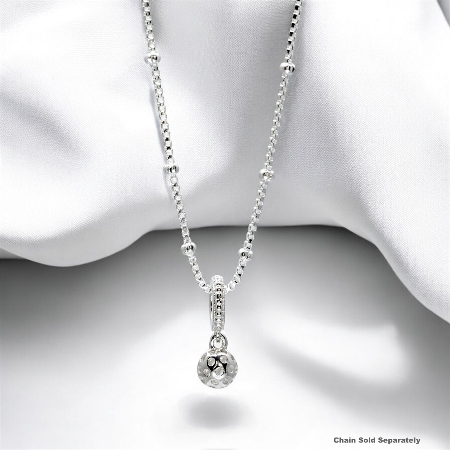 silver pickleball ball charm on satellite bead chain