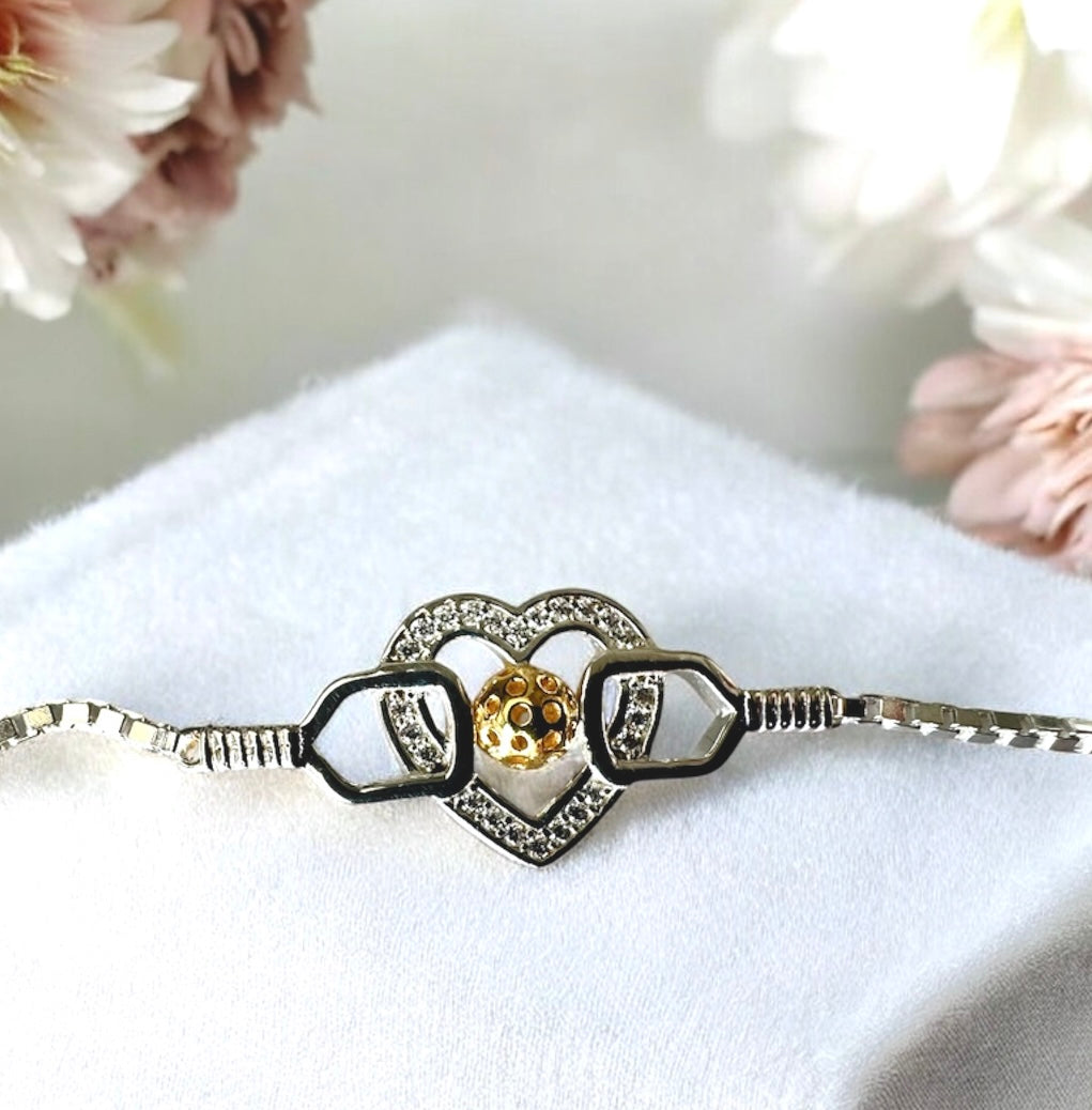 pickleball heart bracelet gold ball