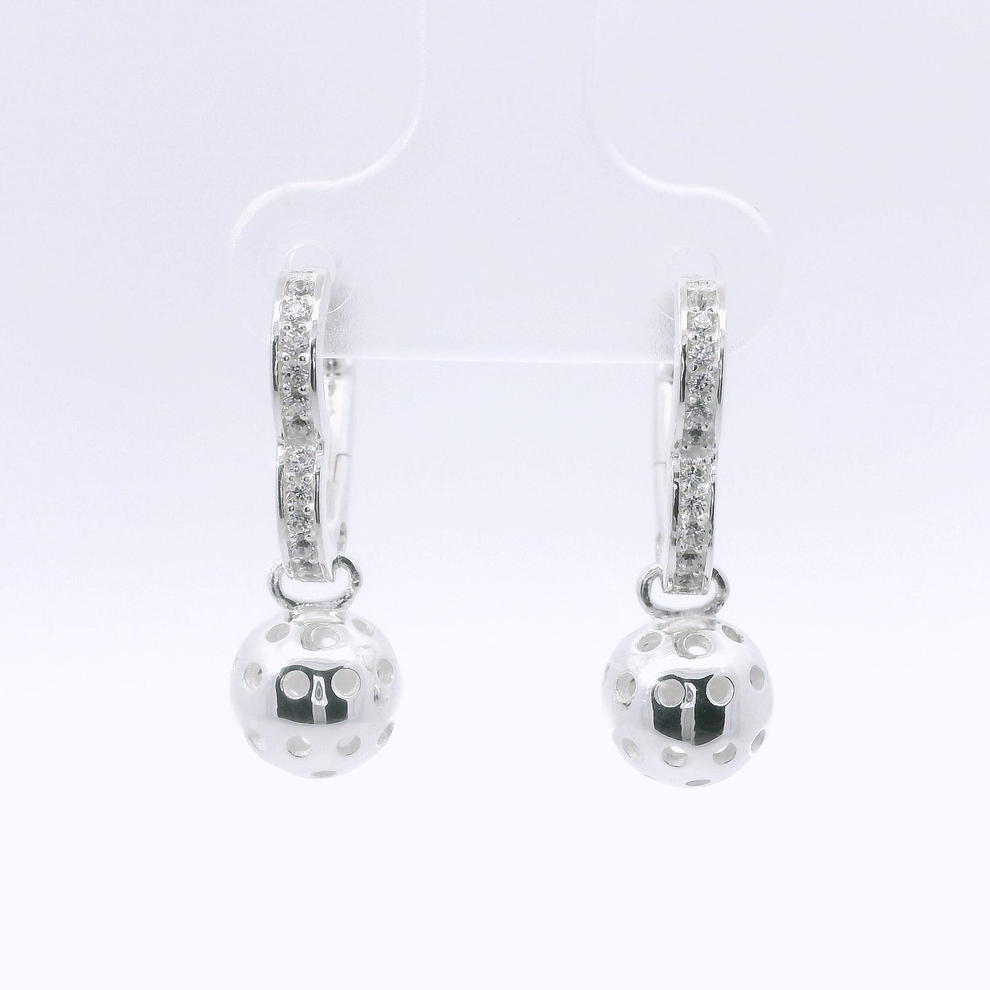 heart earrings with pickleball, sterling silver, 6A grade cubic zirconia