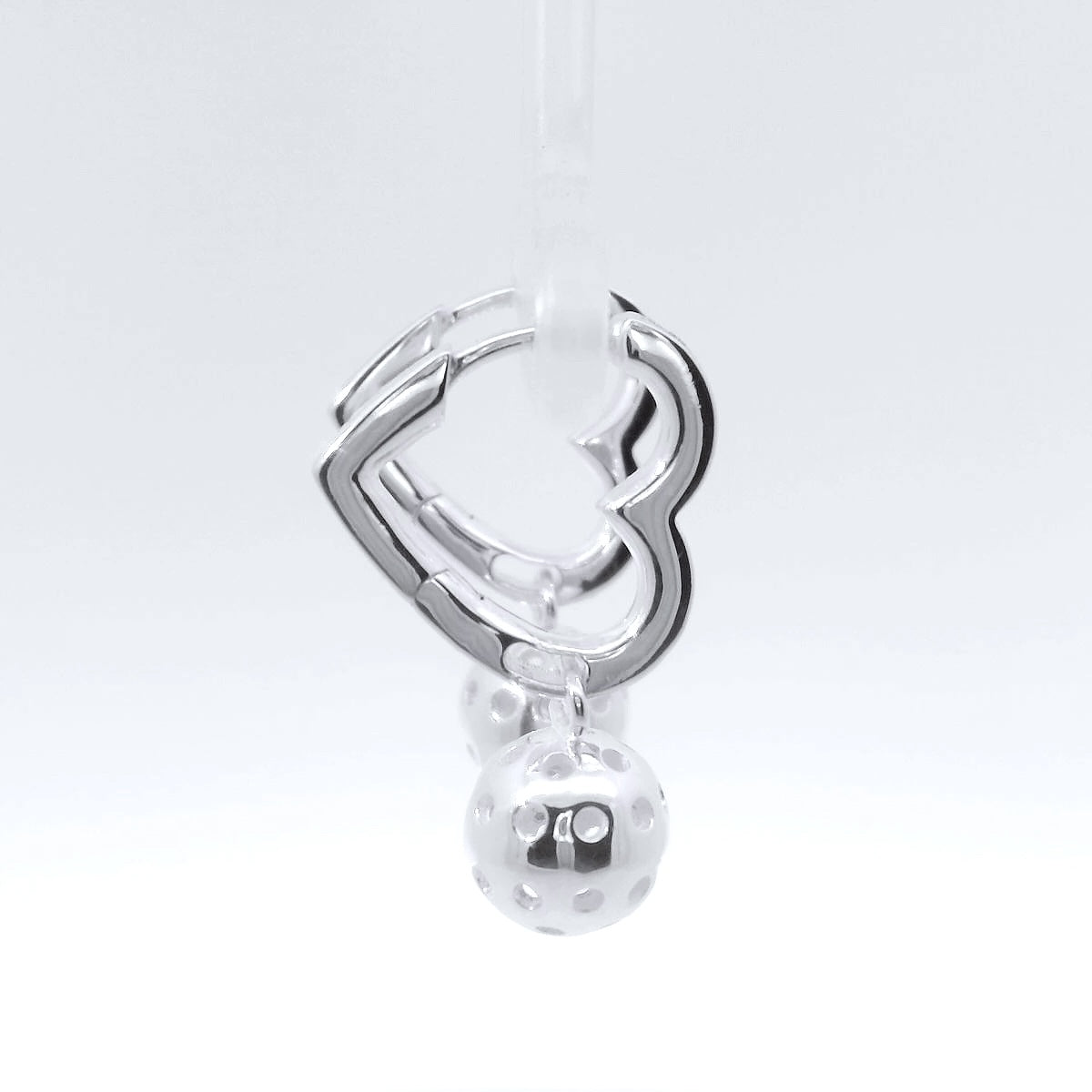 heart shape sterling silver earrings with pickleball