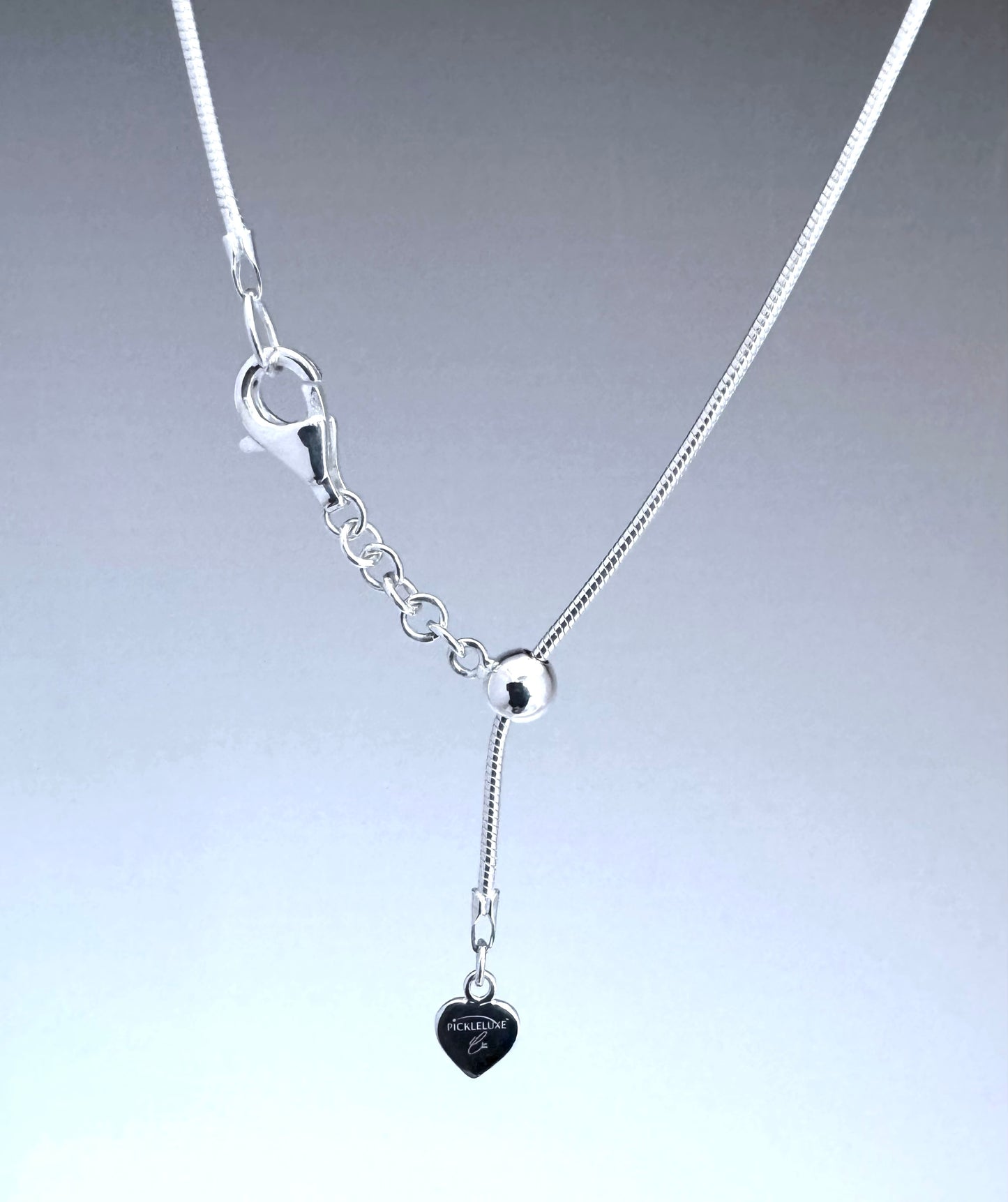 sterling silver snake chain with bead slide, lobster clasp and heart charm