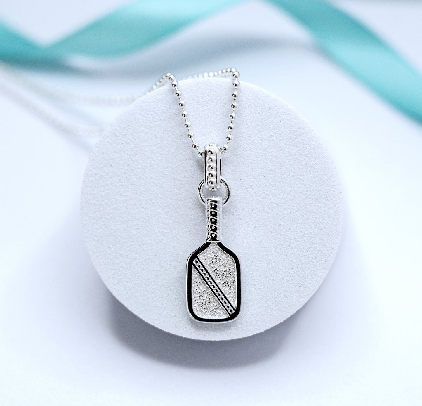 volli pickleball paddle pendant, sterling silver bead chain necklace