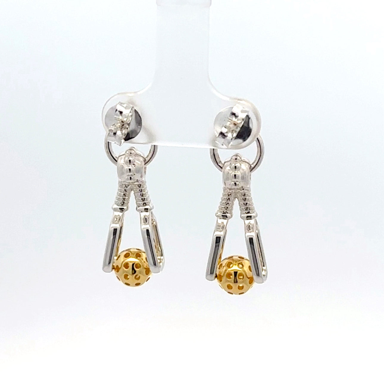 silver and gold vermeil pickleball earrings