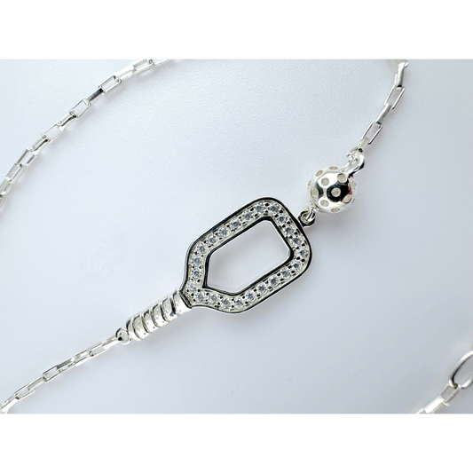 Sterling silver pickleball bracelet for women with paddle and ball