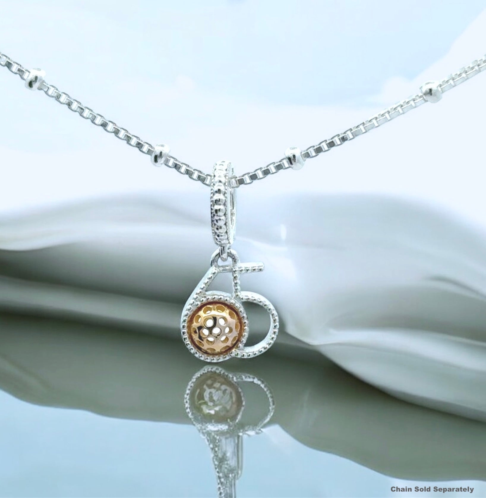 65 pickleball charm necklace, silver, gold