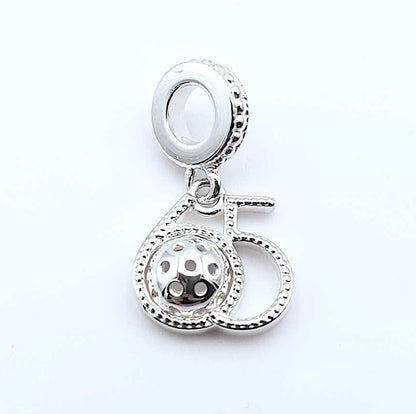 65 pickleball charm, sterling silver