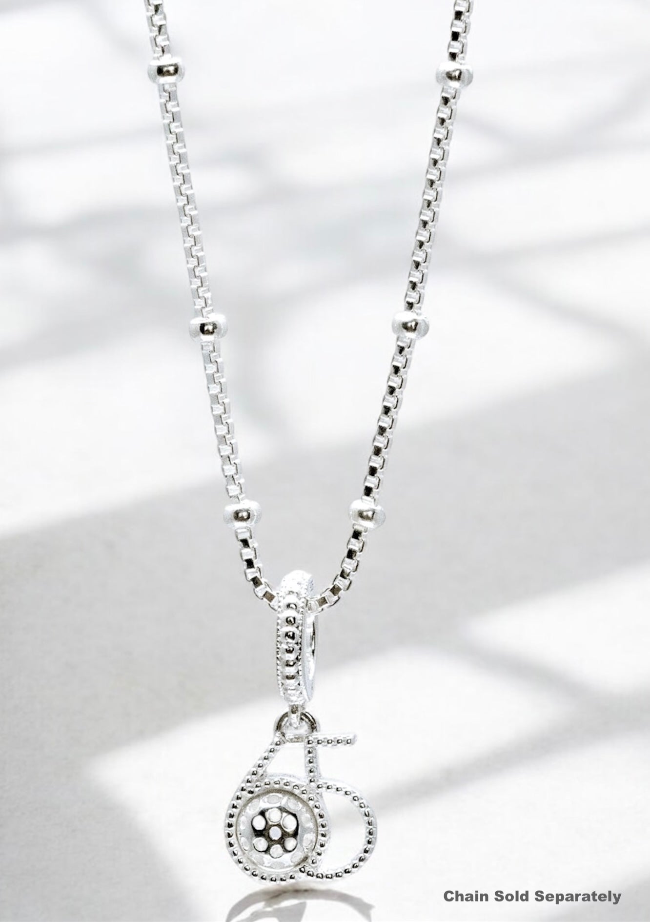 1965 pickleball charm on satellite chain, sterling silver