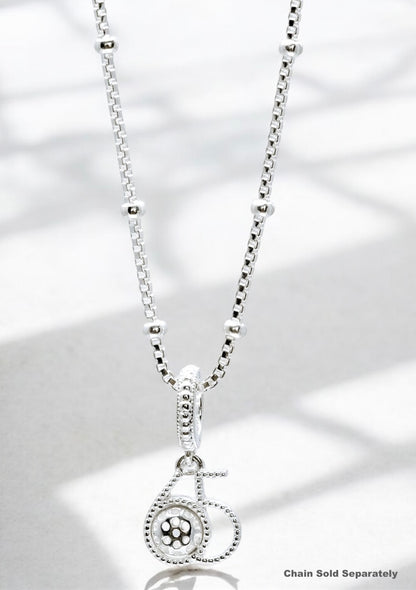 1965 pickleball charm on satellite chain, sterling silver