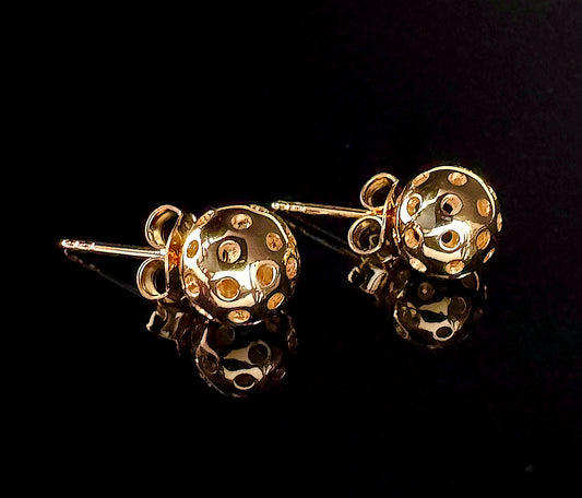 Pickleball ball post earrings, 8mm, gold vermeil