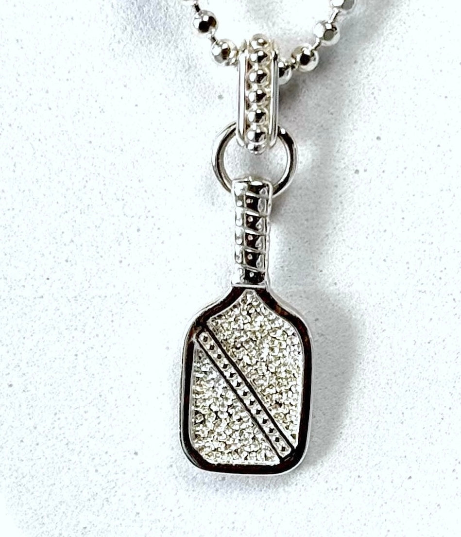 pickleball  paddle charm, silver