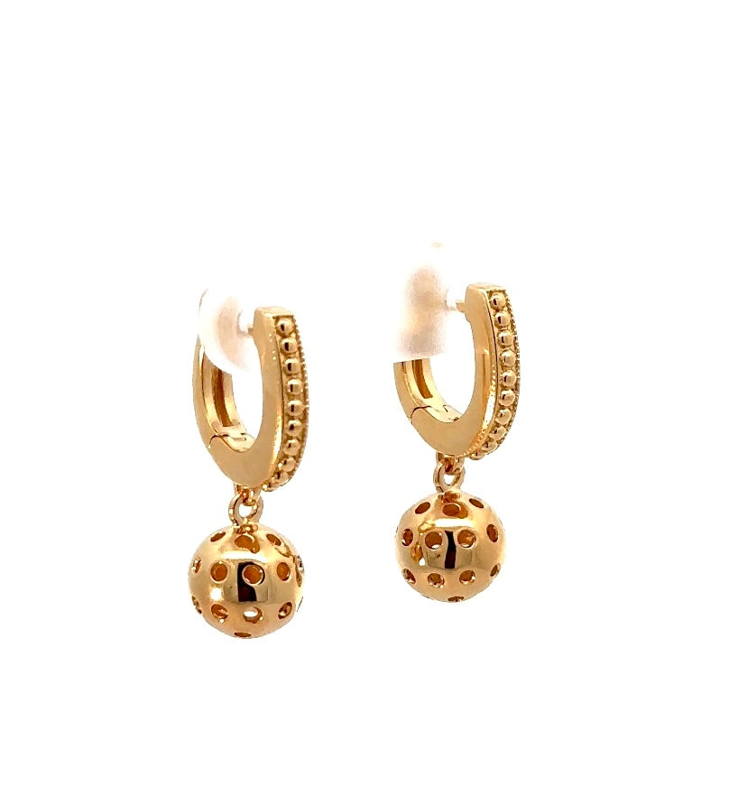 gold pickleball earrings with dangle pickleball