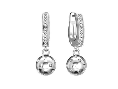 Luxury pickleball huggie earrings with dangle ball, silver