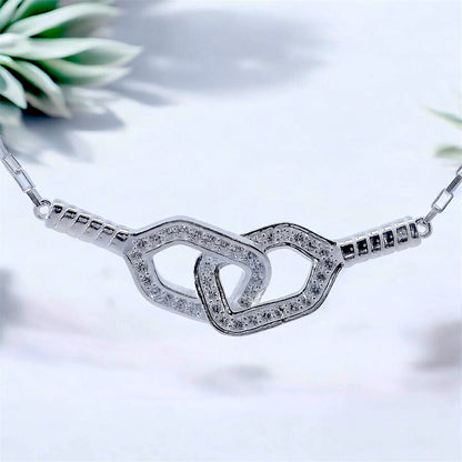paddle tap pickleball necklace with two paddles and ball, sterling silver, cubic zirconia