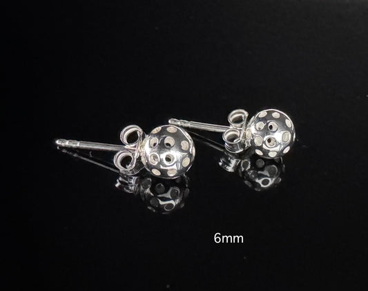 pickleball mini post earrings, 6mm studs, silver