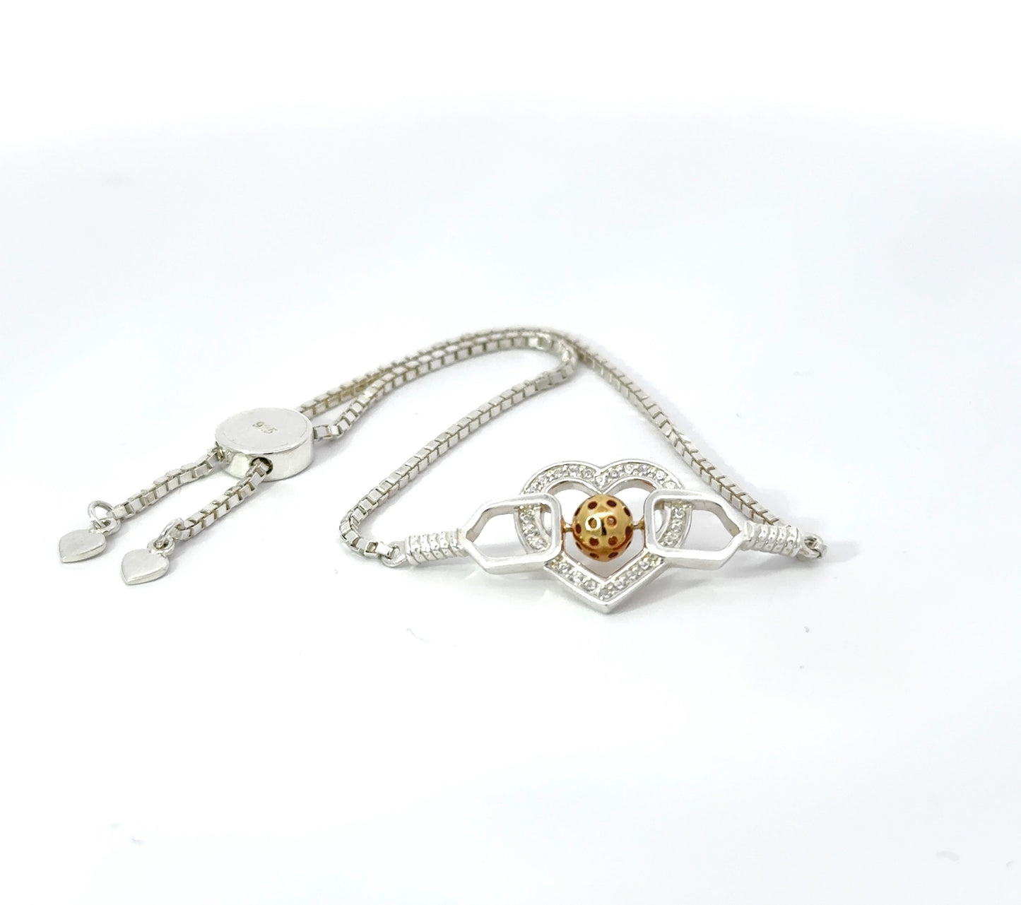 Pickleball Heart Bracelet with Gold Ball