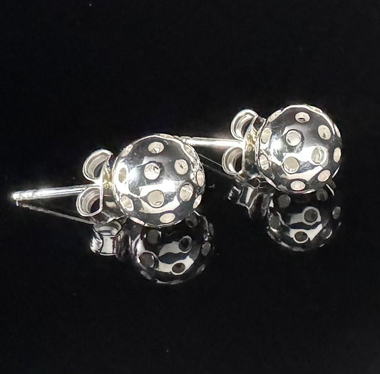 Sterling silver pickleball earrings, size 8mm balls