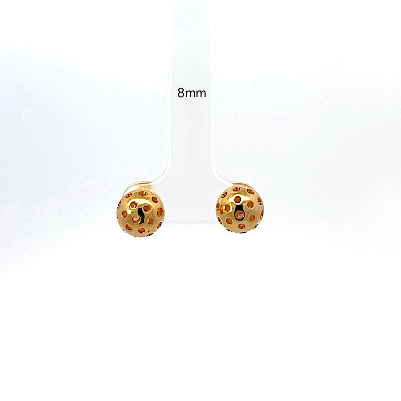 pickleball post stud earrings, gold, 8mm ball