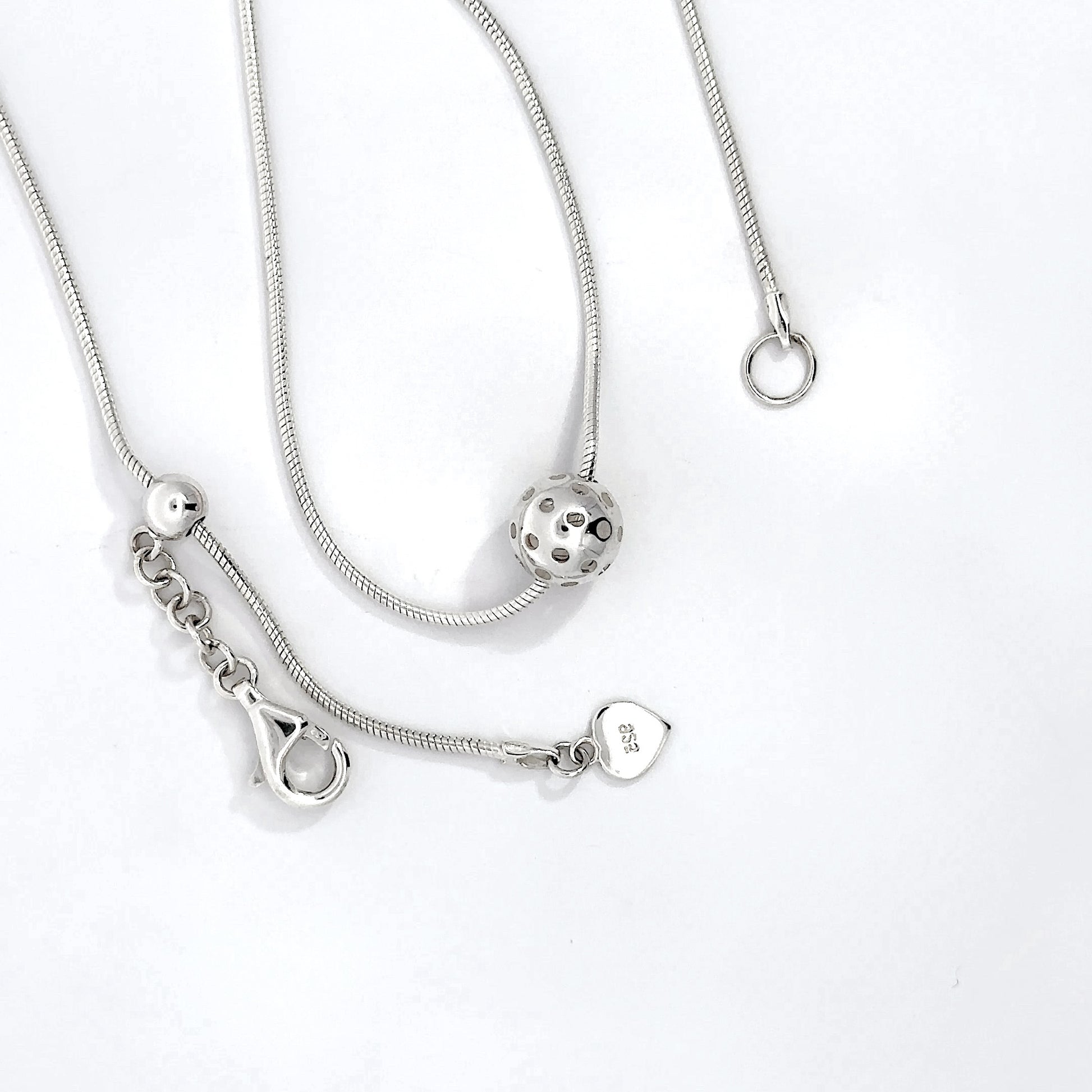 Pickleball necklace with ball, sterling silver