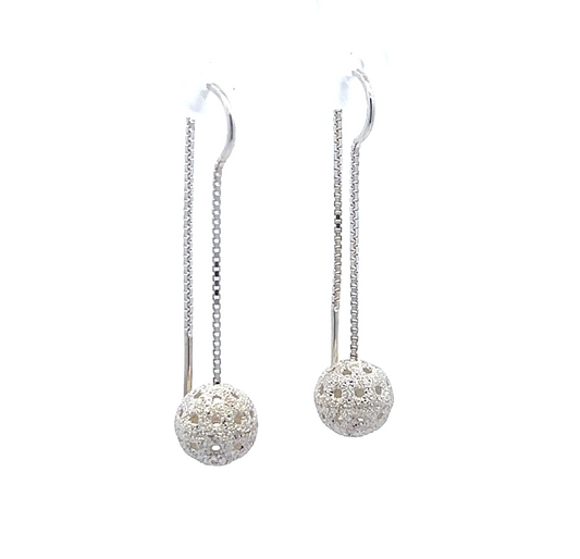 Pickleball Threader Earrings in Sterling Silver with Stardust Ball