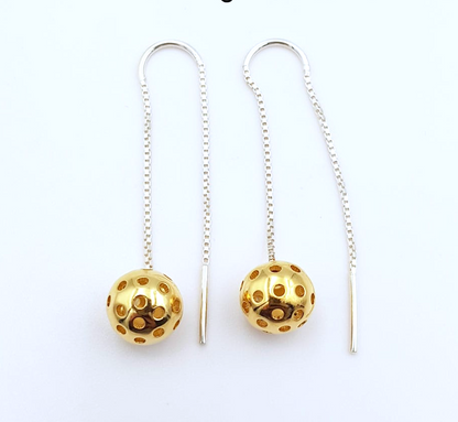 sterling silver threader earrings with gold pickleball