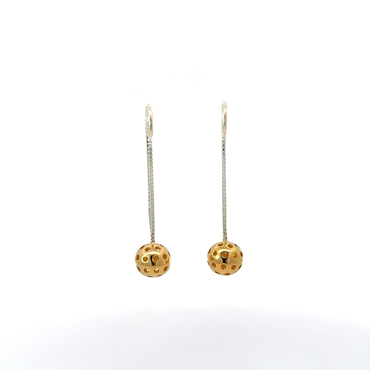 pickleball threader earrings, gold ball, sterling silver