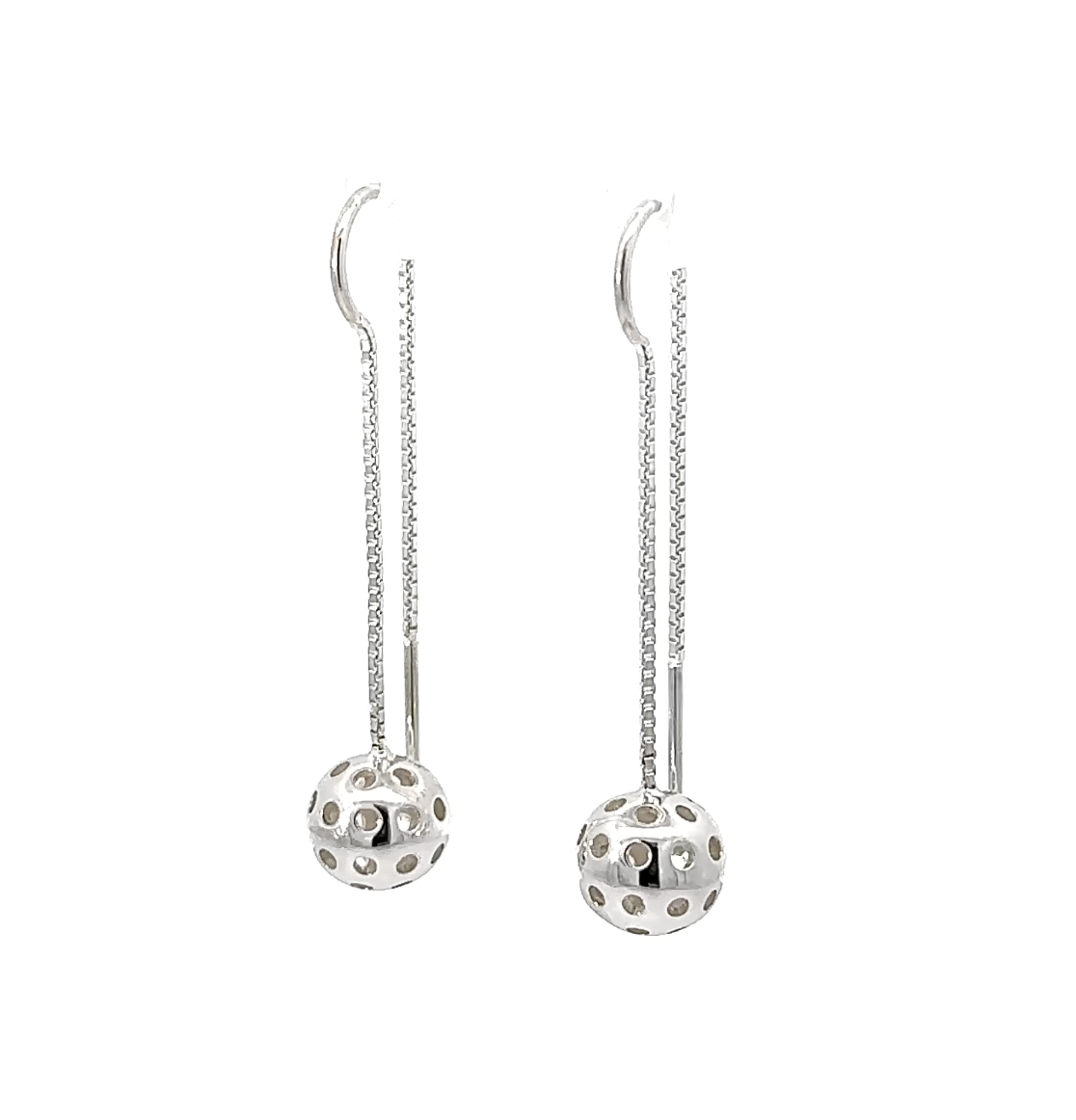 pickleball threader earrings, high polish sterling silver