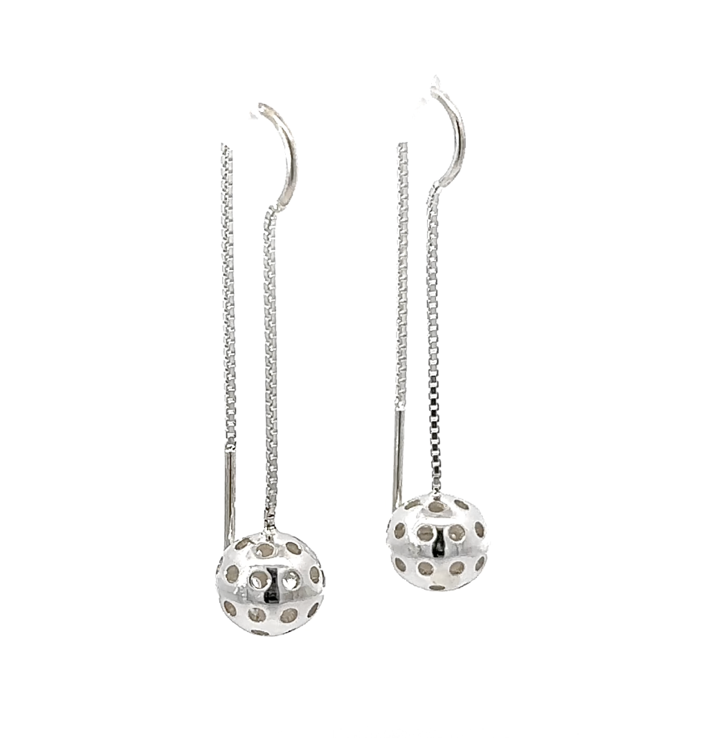 pickleball threader earrings, sterling silver