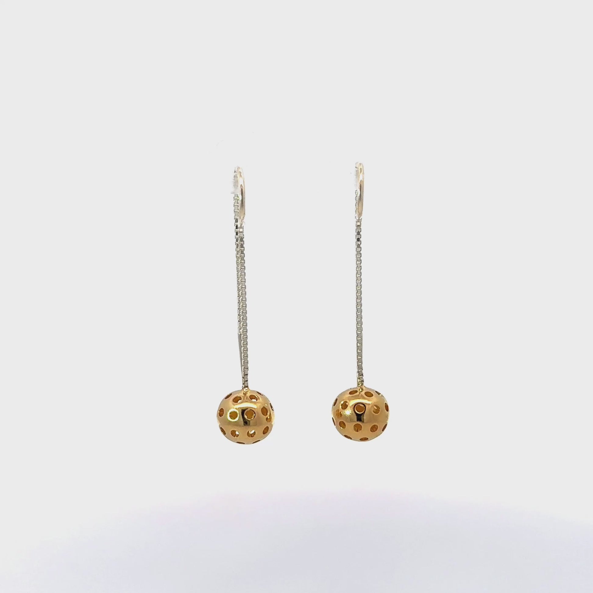 threader earring with gold pickleball, sterling silver