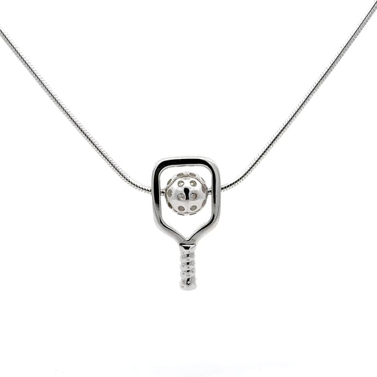 pickleball necklace with paddle and ball, high polish sterling silver