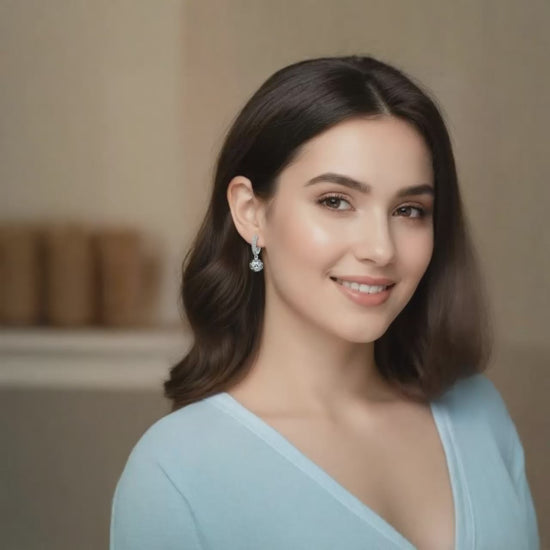 women wearing silver pickleball earring 