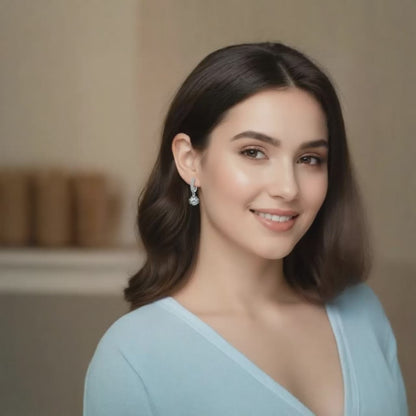 women wearing silver pickleball earring 