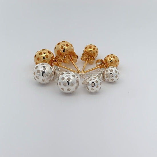 Pickleball post earrings, size 8mm, size 6mm, gold, silver, studs