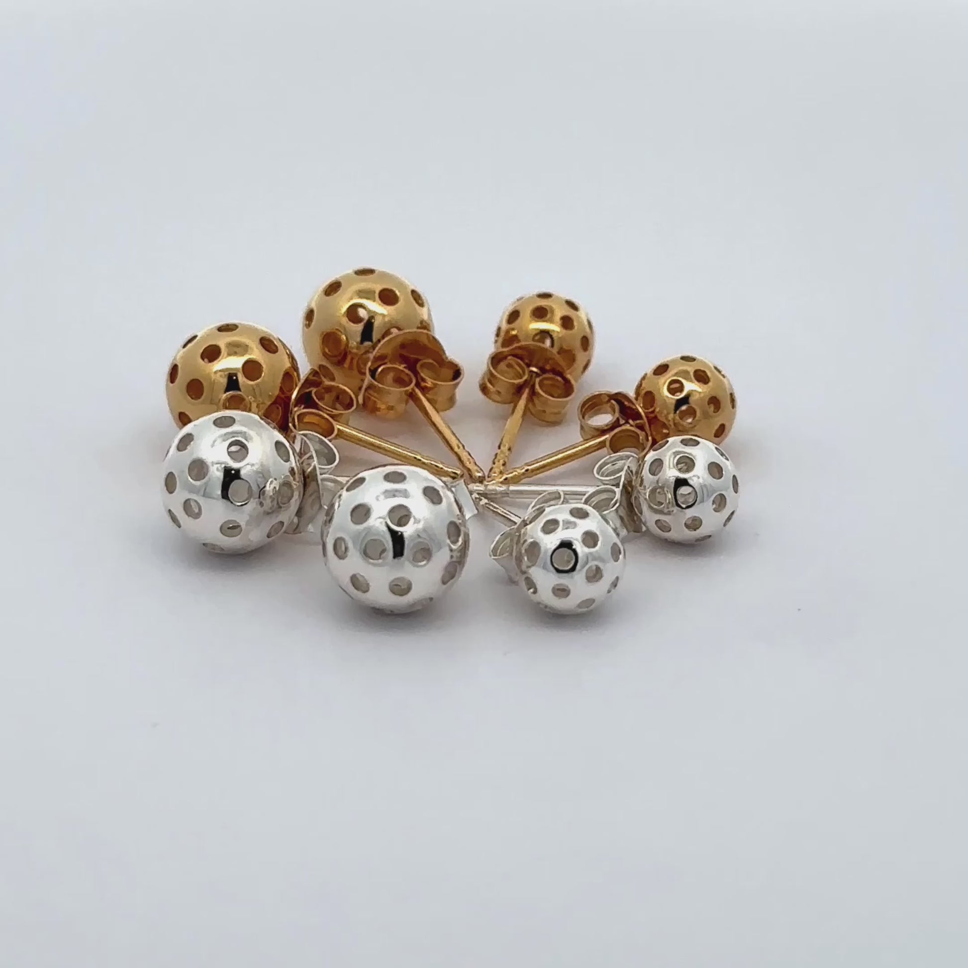 silver and gold pickleball post stud earrings