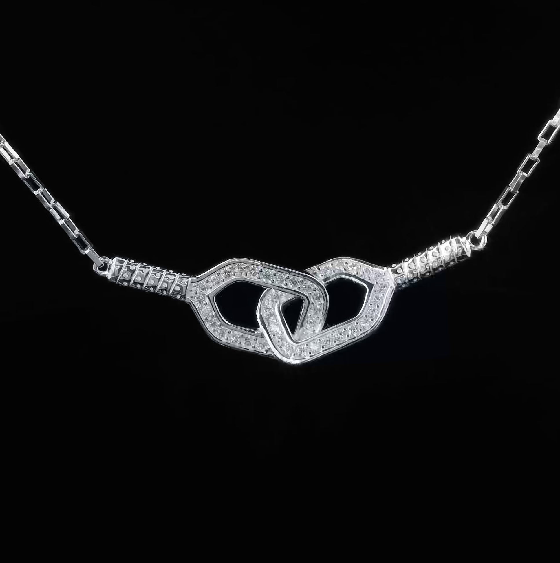 pickleball doubles paddle necklace, sterling silver, white gemstones