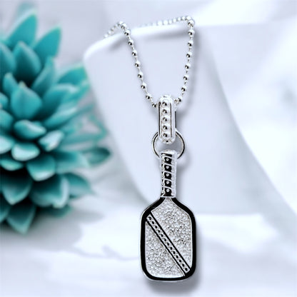 pickleball paddle pendant necklace on sterling silver bead chain