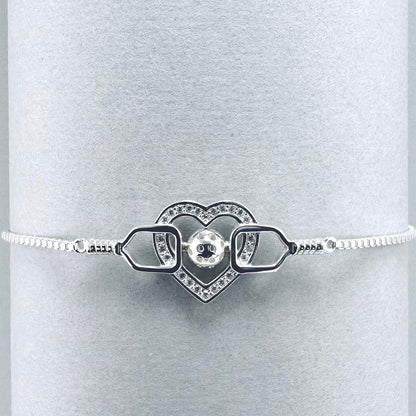 Women’s pickleball bracelet with paddles, ball and heart with cubic zirconia