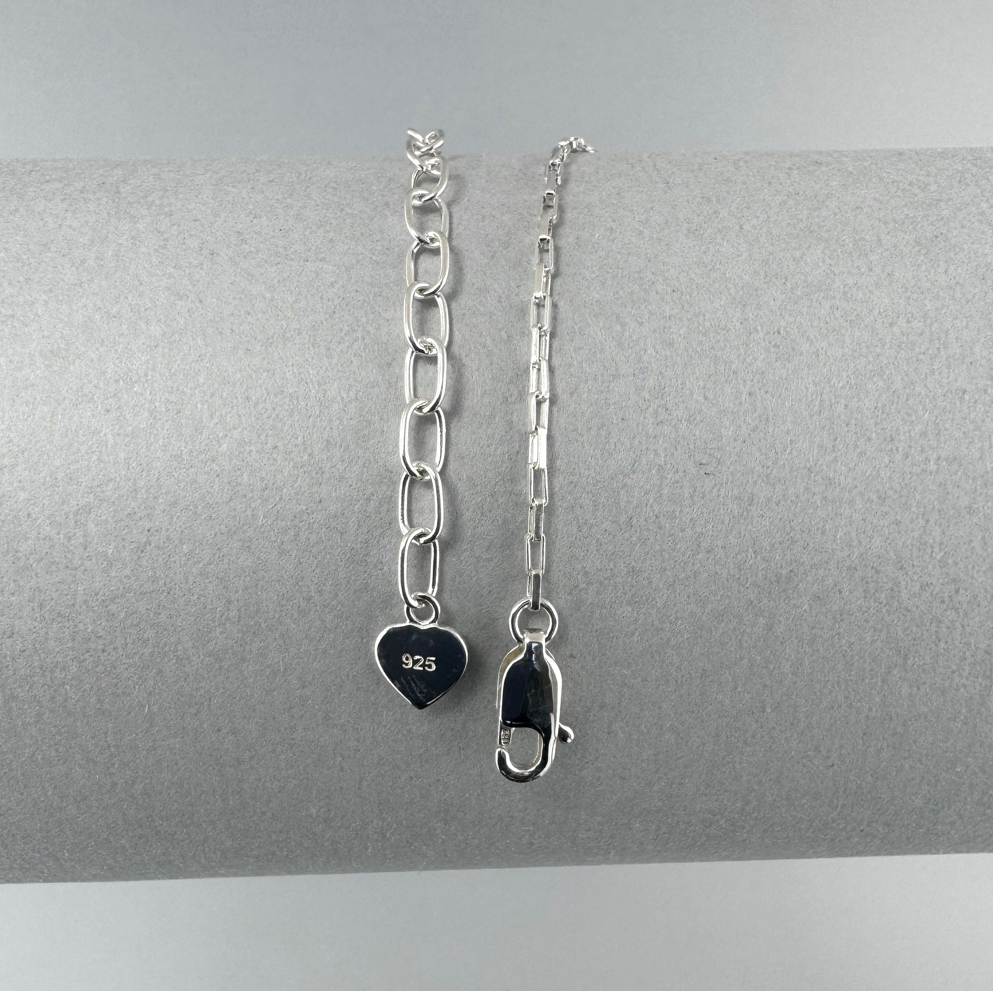 sterling silver lobster clasp and heart charm on long box chain